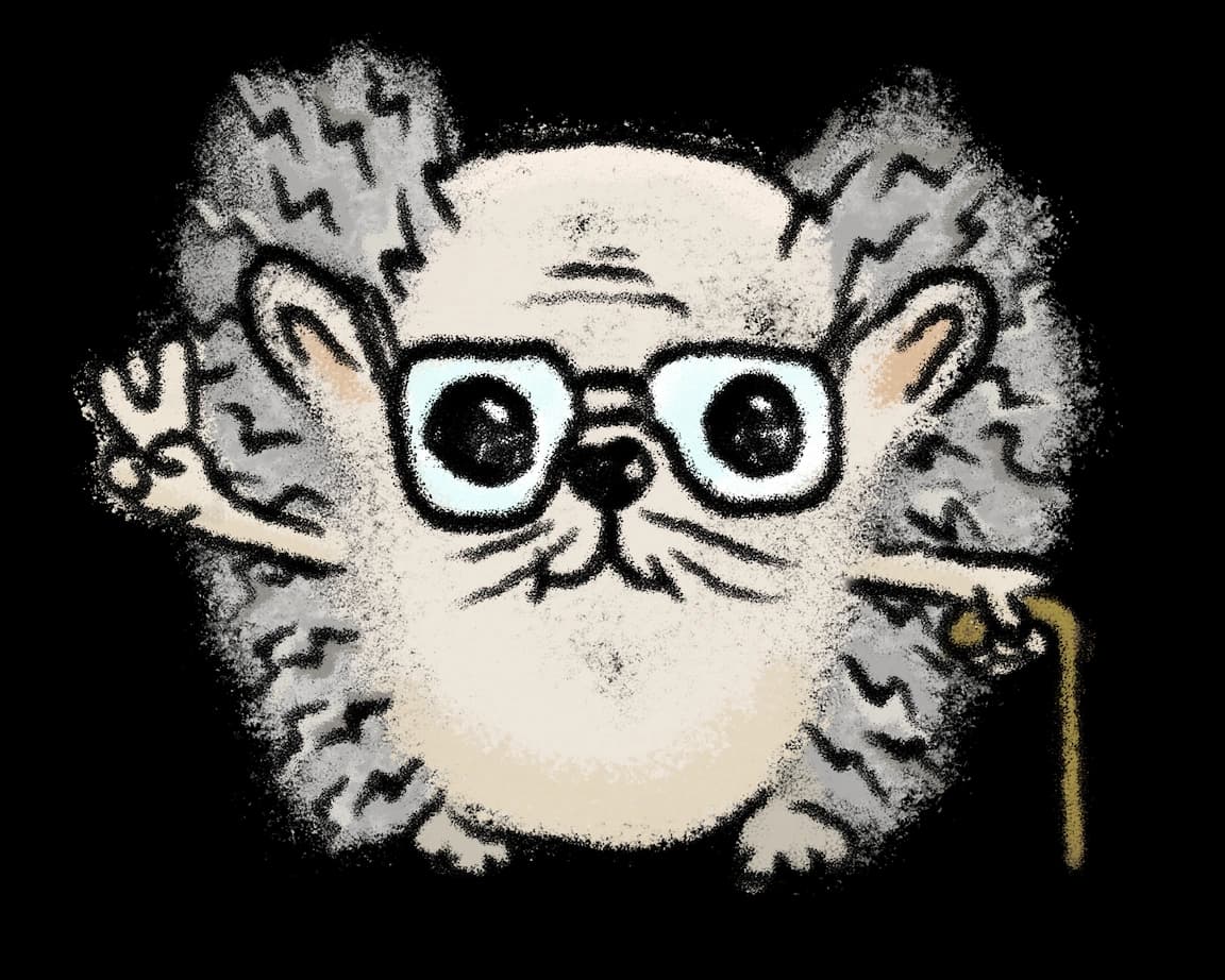 En äldre igelkott med glasögon och käpp som gör peace-tecken