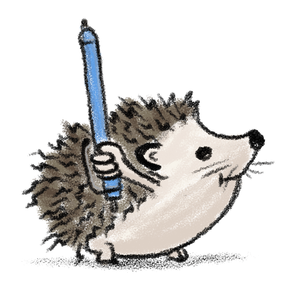 Igelkott som håller i en penna